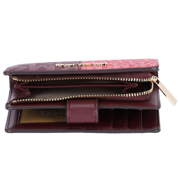 Michael Kors Jet Set Medium Bifold Zip Coin Signature Wallet Oxblood Multi MK - Picture 6 of 7